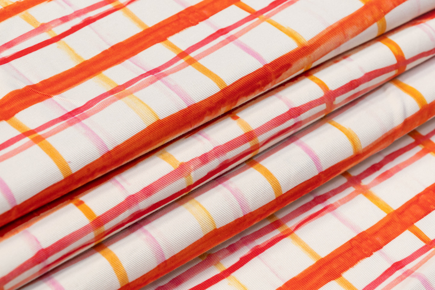 Checked Viscose Faille - Red / Orange / White