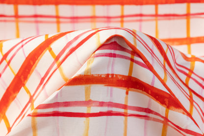 Checked Viscose Faille - Red / Orange / White