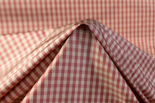 Gingham Check Silk Taffeta - Beige / Rose