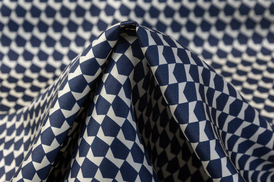 Geometric Silk Twill - Navy / White