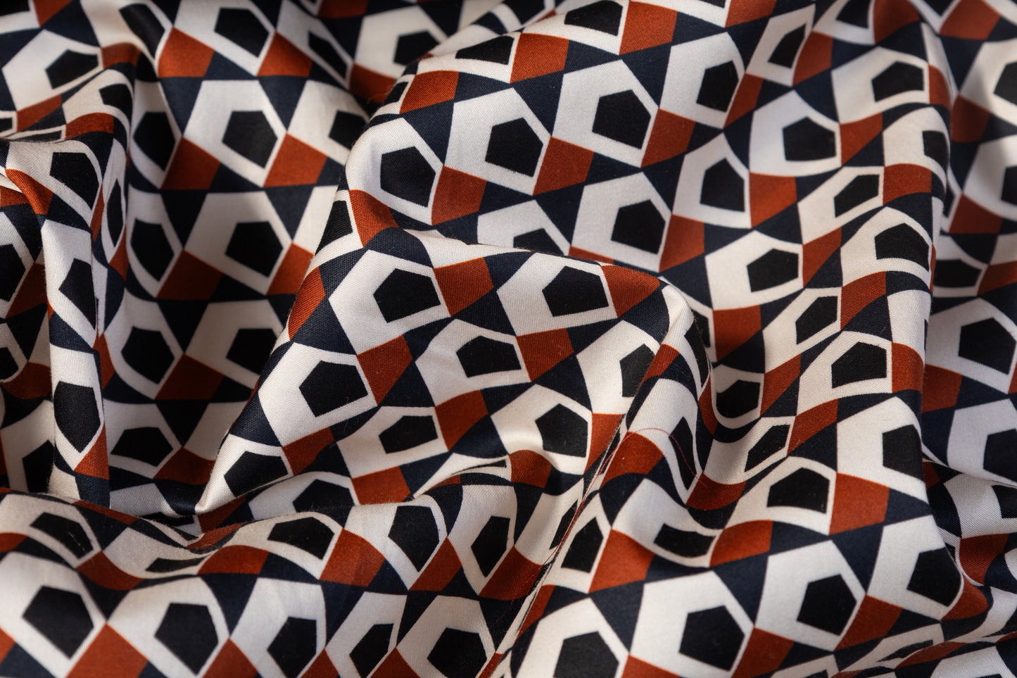 Geometric Cotton Sateen - Navy / Rust / Black / White