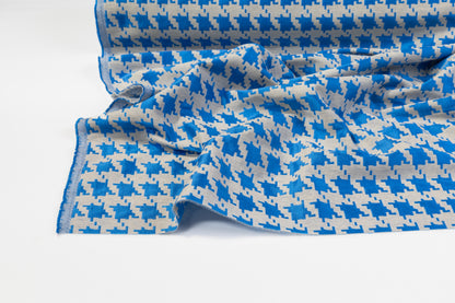 Houndstooth Poly Cotton Brocade - Blue