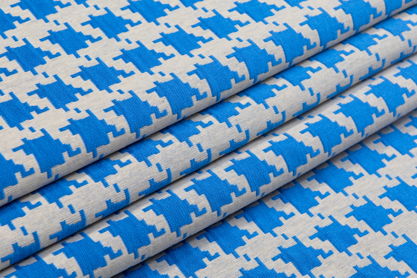 Houndstooth Poly Cotton Brocade - Blue