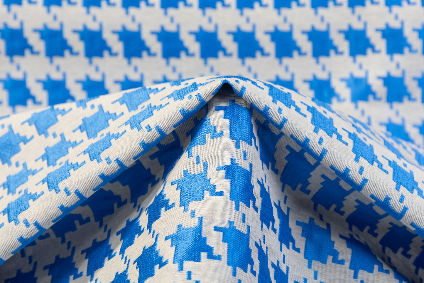 Houndstooth Poly Cotton Brocade - Blue