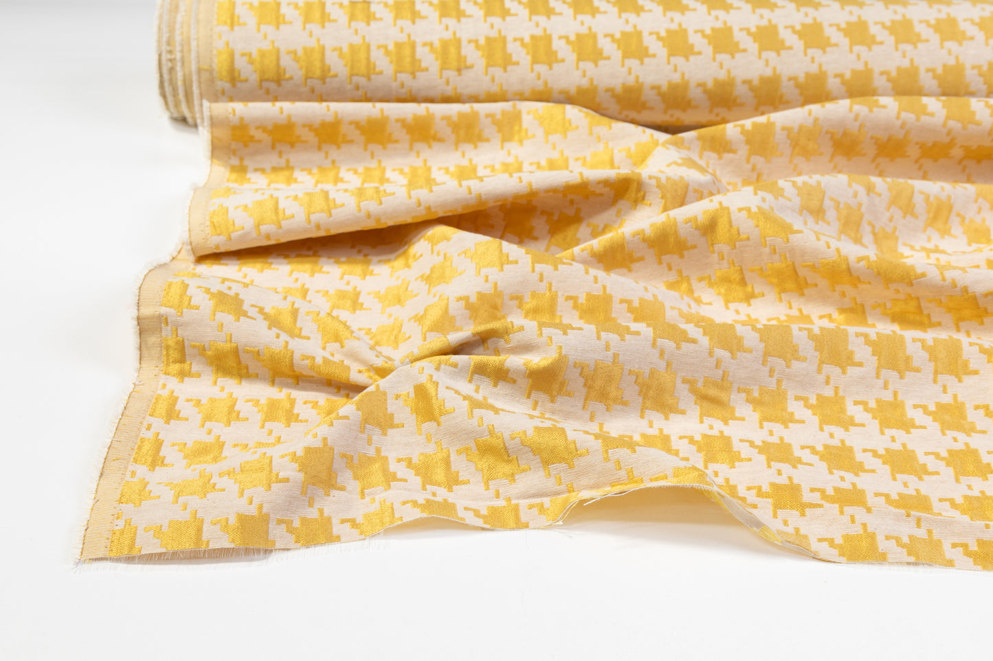 Houndstooth Poly Cotton Brocade - Yellow