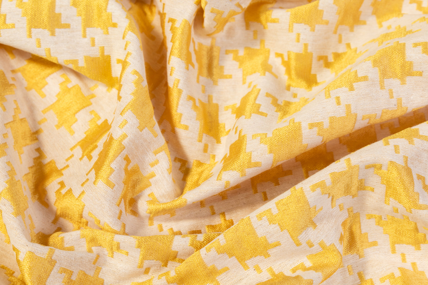 Houndstooth Poly Cotton Brocade - Yellow