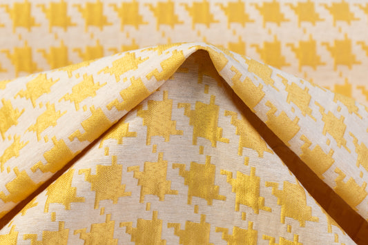 Houndstooth Poly Cotton Brocade - Yellow