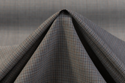 Micro Plaid Italian Poly Wool Suiting - Gray / Brown / Burgundy