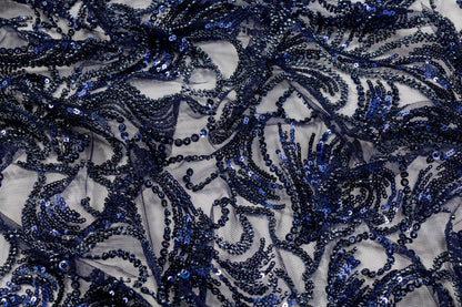 Beaded and Sequined Tulle - Navy