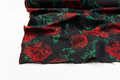 Rose Floral Italian Brocade - Red / Green / Black