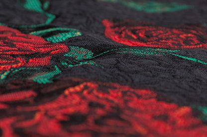 Rose Floral Italian Brocade - Red / Green / Black