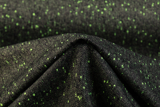 Italian Wool Blend Tweed - Green / Black