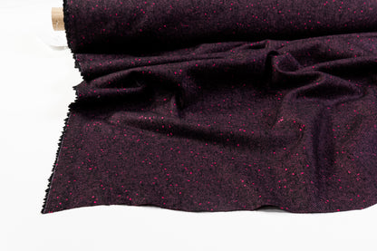 Italian Wool Blend Tweed - Dark Fuchsia / Black