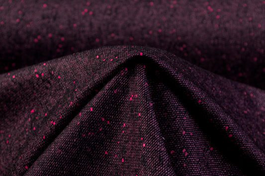 Italian Wool Blend Tweed - Dark Fuchsia / Black