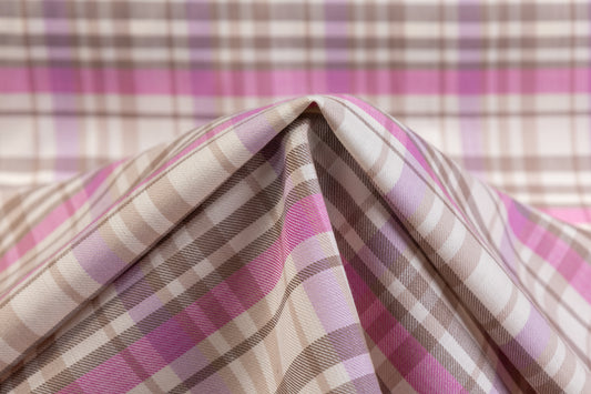 Checked Italian Wool Suiting - Pink / Taupe / Purple