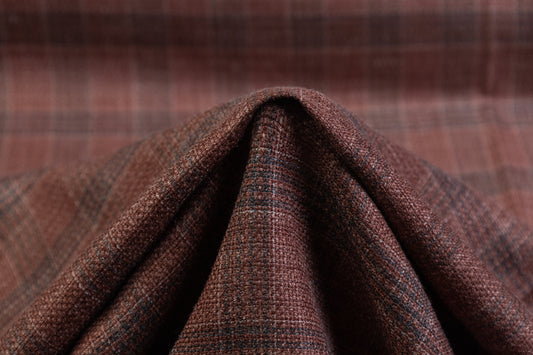 Checked Italian Raw Silk Suiting - Brown / Gray