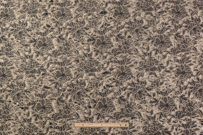 Fringed Floral Metallic Italian Brocade - Taupe / Black / Gold