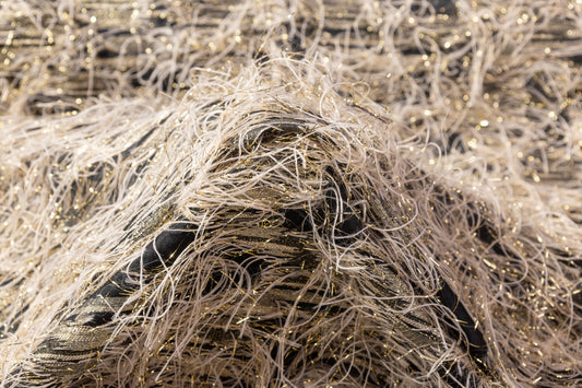 Fringed Metallic Italian Jacquard - Taupe / Gold / Black