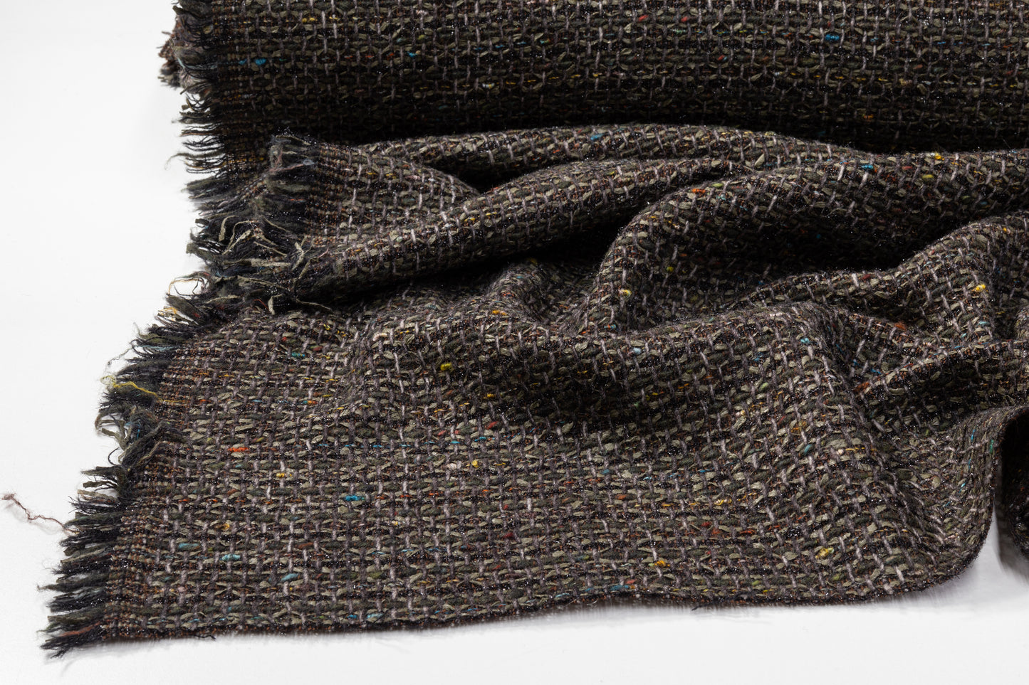 Metallic Cotton Wool Tweed - Green / Black