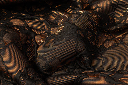 Abstract Metallic Italian Cloqué Brocade - Black / Gold