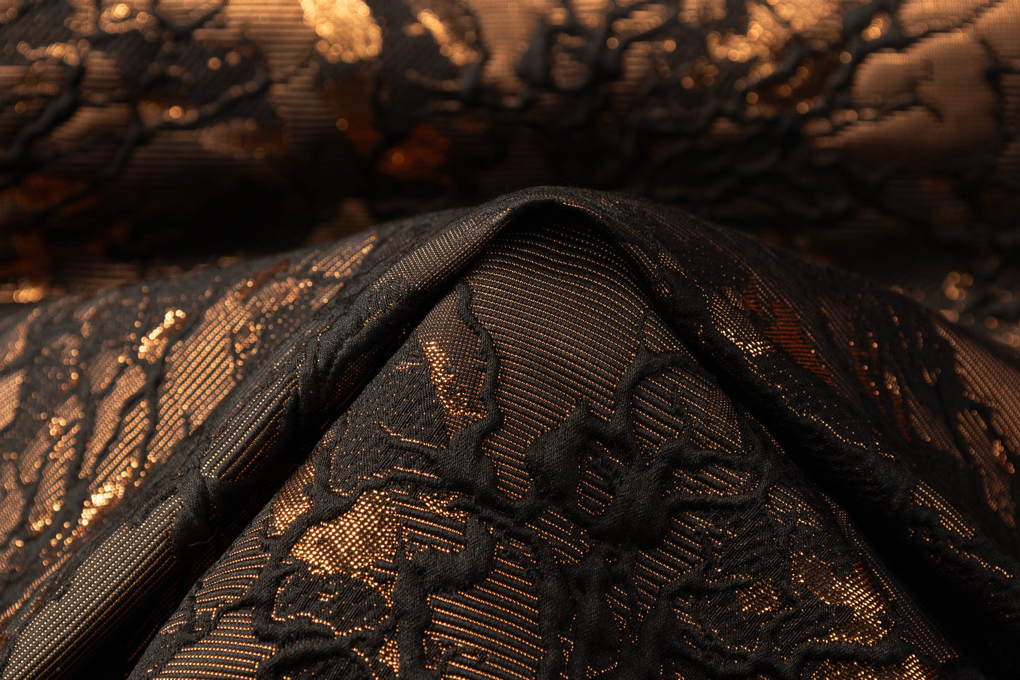 Abstract Metallic Italian Cloqué Brocade - Black / Gold