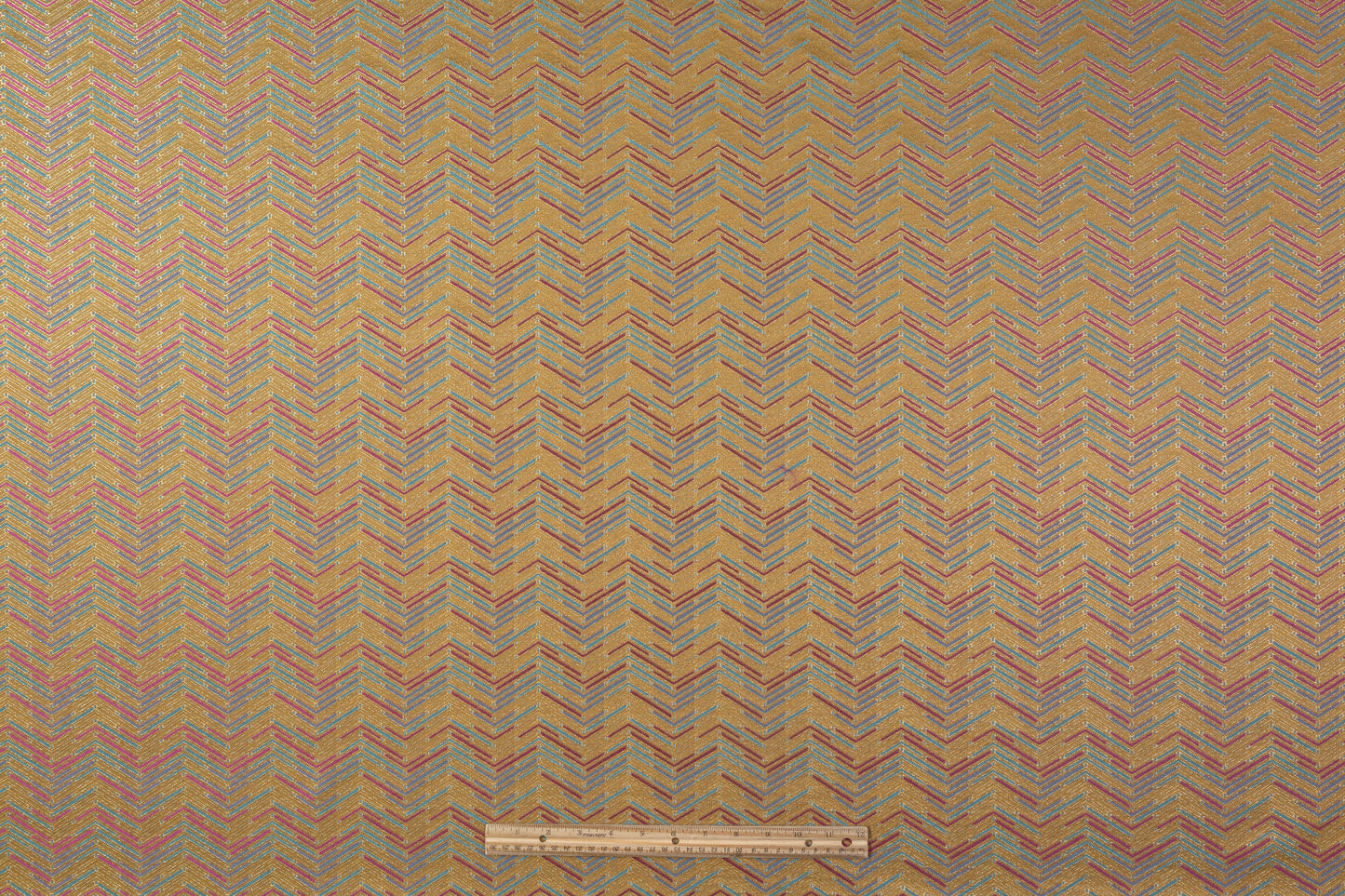 Chevron Metallic Poly Cotton Italian Brocade - Gold / Fuchsia / Blue