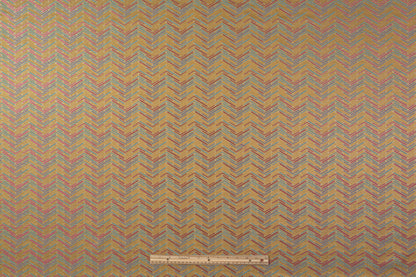 Chevron Metallic Poly Cotton Italian Brocade - Gold / Fuchsia / Blue