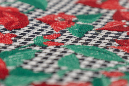 Houndstooth Floral Italian Brocade - Red / Green / Black / White