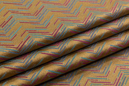 Chevron Metallic Poly Cotton Italian Brocade - Gold / Fuchsia / Blue