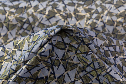 Geometric Metallic Italian Brocade - Blue / Green