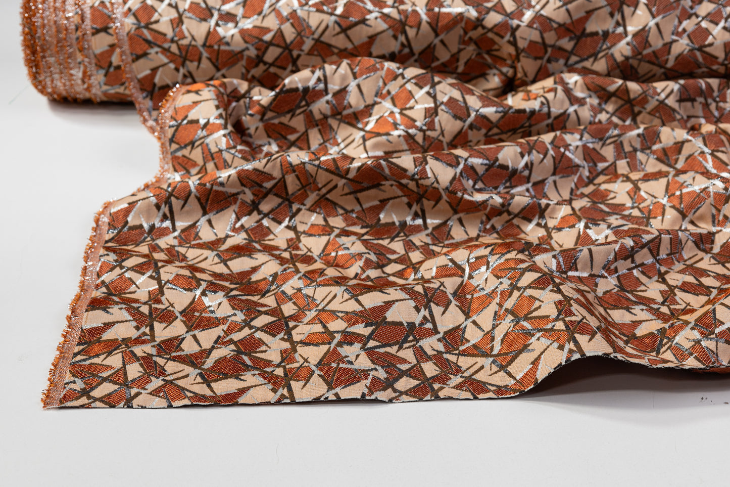 Geometric Metallic Italian Brocade - Rust