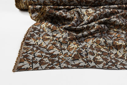 Geometric Metallic Italian Brocade - Brown / Gold / Gray