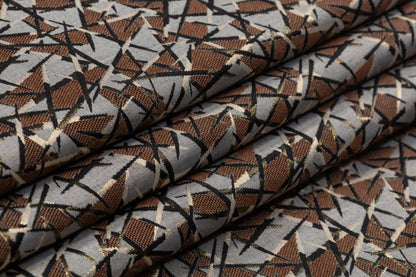 Geometric Metallic Italian Brocade - Brown / Gold / Gray