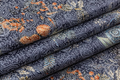 Paisley Printed Italian Stretch Brocade - Orange / Blue