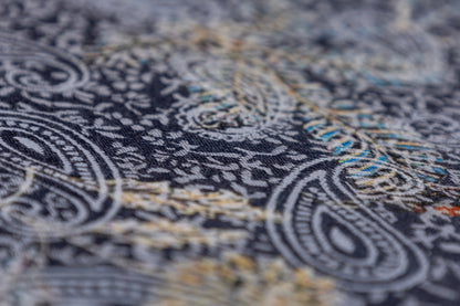 Paisley Printed Italian Stretch Brocade - Orange / Blue