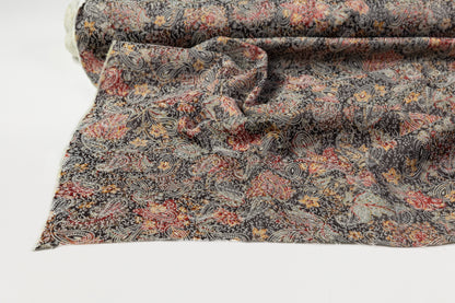 Paisley Printed Italian Stretch Brocade - Orange / Red / Gray