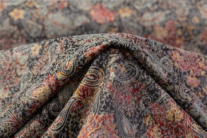 Paisley Printed Italian Stretch Brocade - Orange / Red / Gray