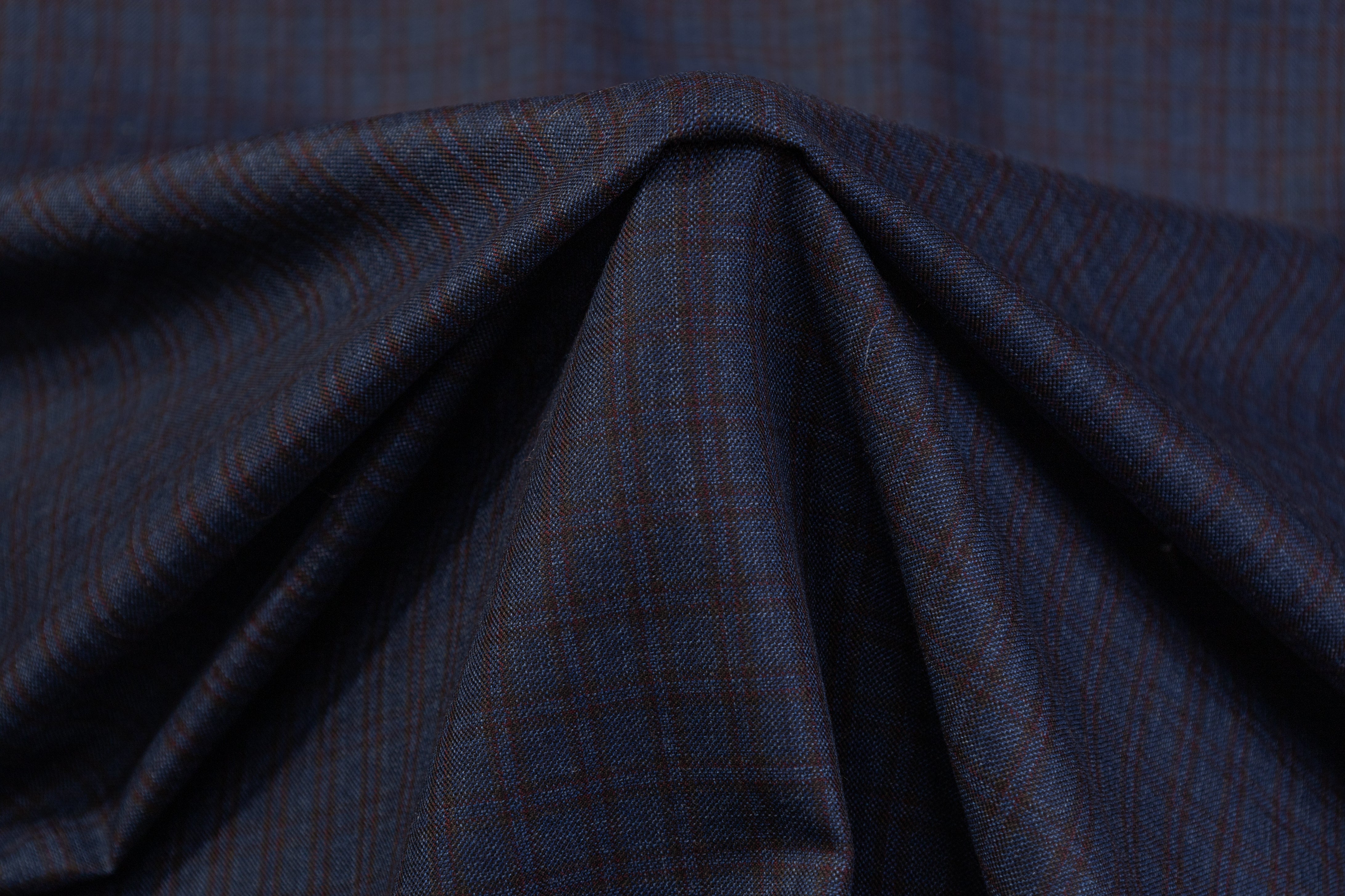 Checked Italian Wool Suiting - Navy / Brown – Prime Fabrics