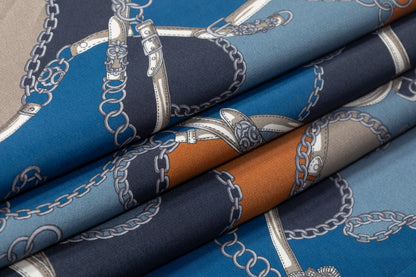 Italian Viscose Crepe - Blue / Taupe / Rust