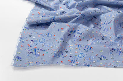 Doodle Printed Italian Cotton - Blue