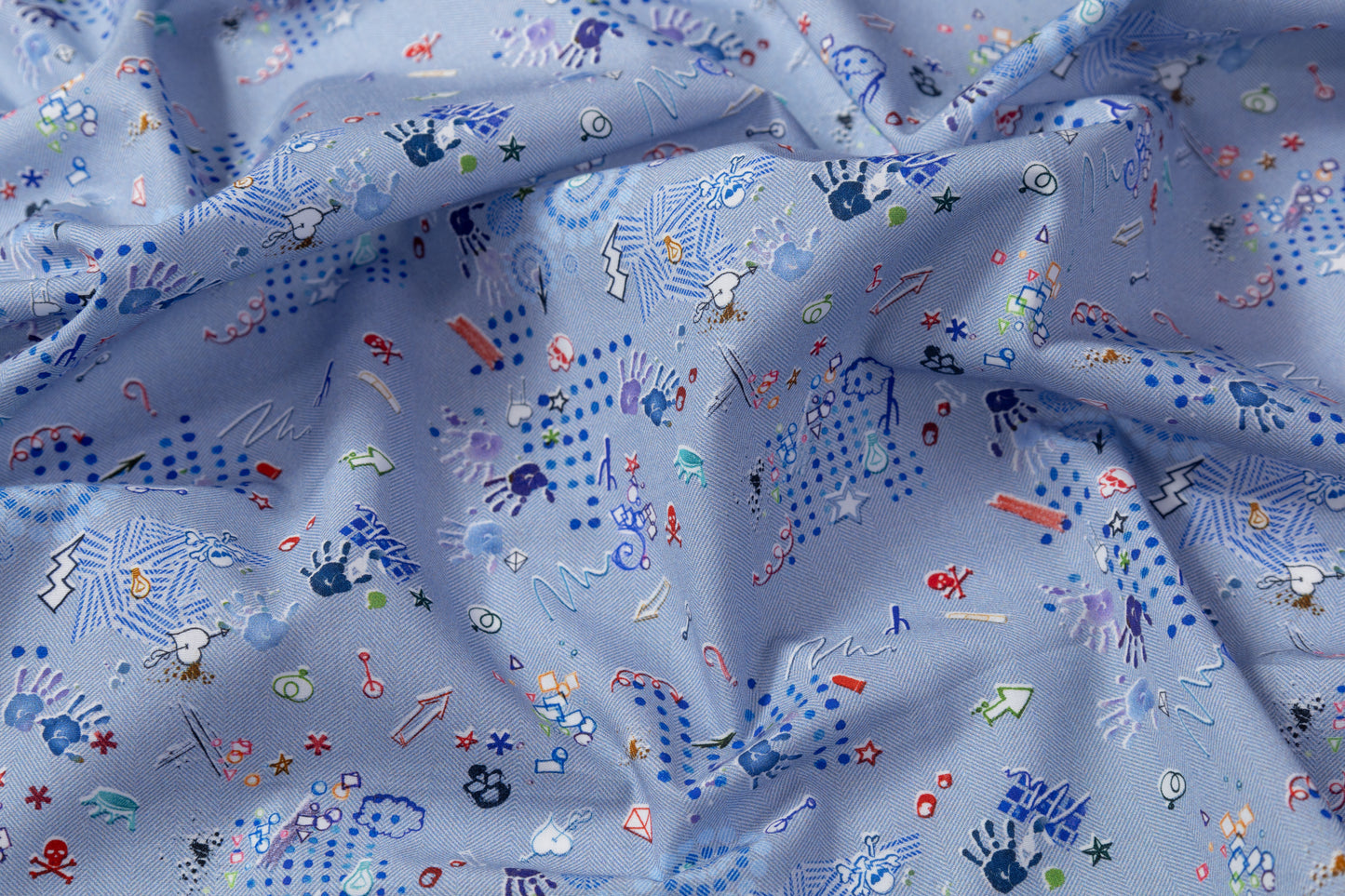 Doodle Printed Italian Cotton - Blue