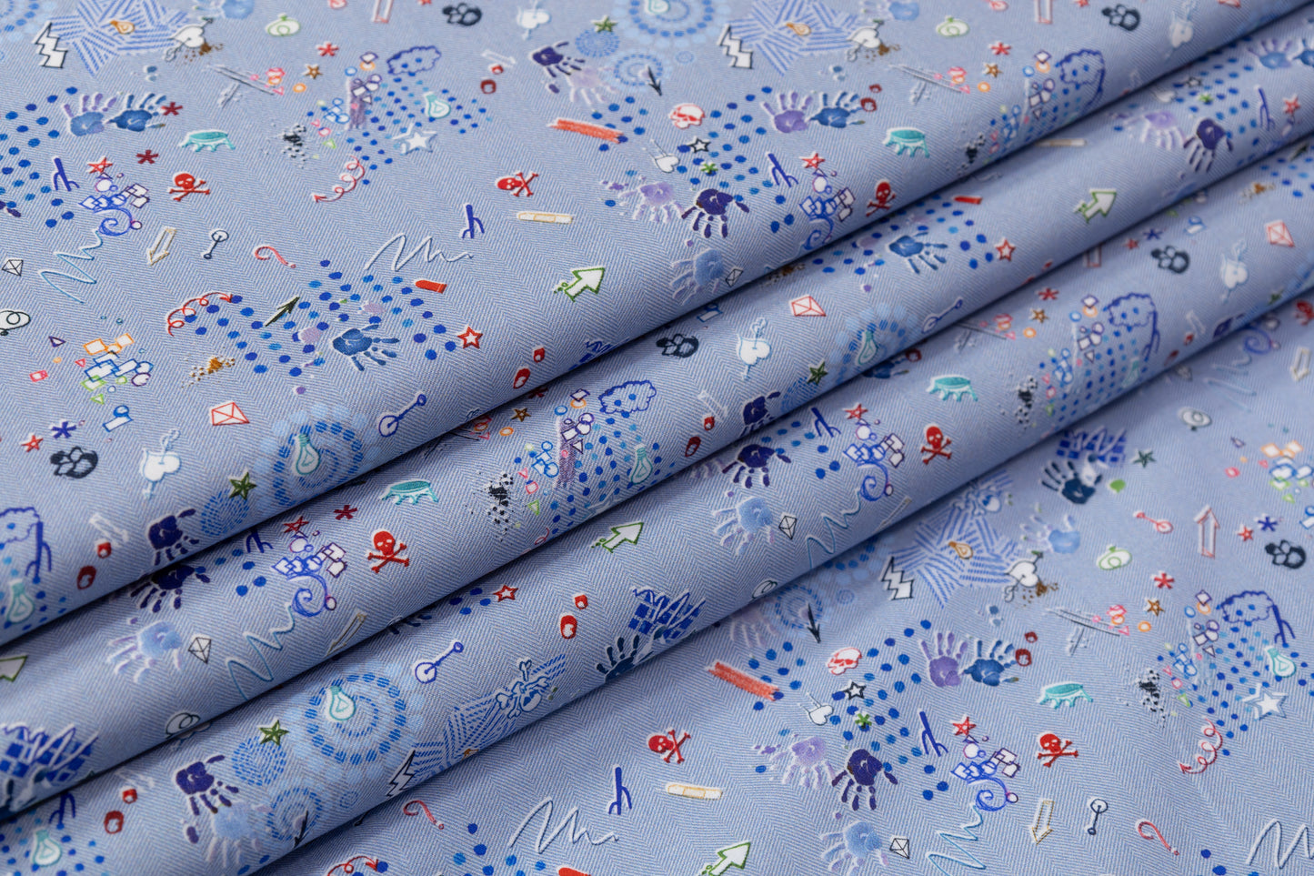 Doodle Printed Italian Cotton - Blue