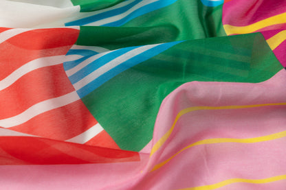 Color Block Italian Silk and Cotton Voile - Multicolor