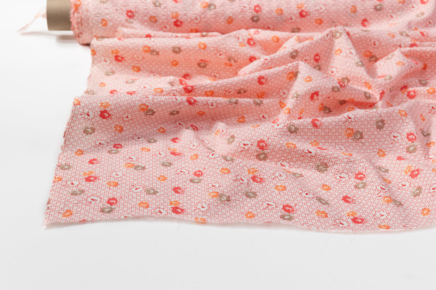 Crinkled Printed Italian Cotton - Coral / Orange / Brown