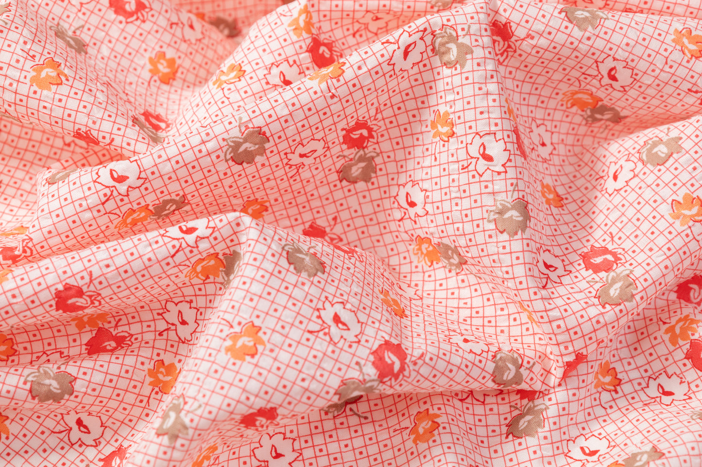 Crinkled Printed Italian Cotton - Coral / Orange / Brown