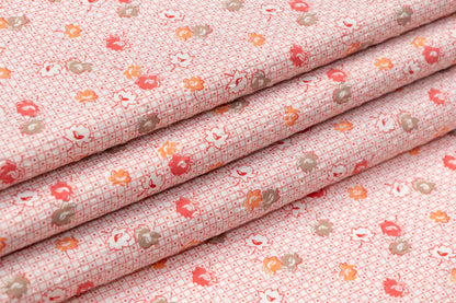 Crinkled Printed Italian Cotton - Coral / Orange / Brown