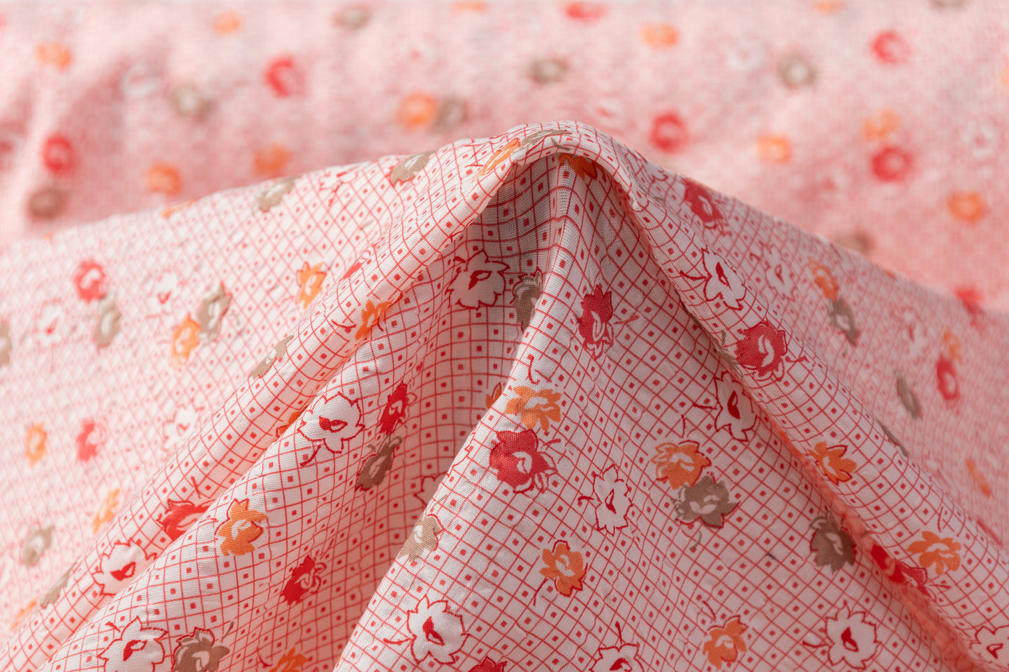 Crinkled Printed Italian Cotton - Coral / Orange / Brown