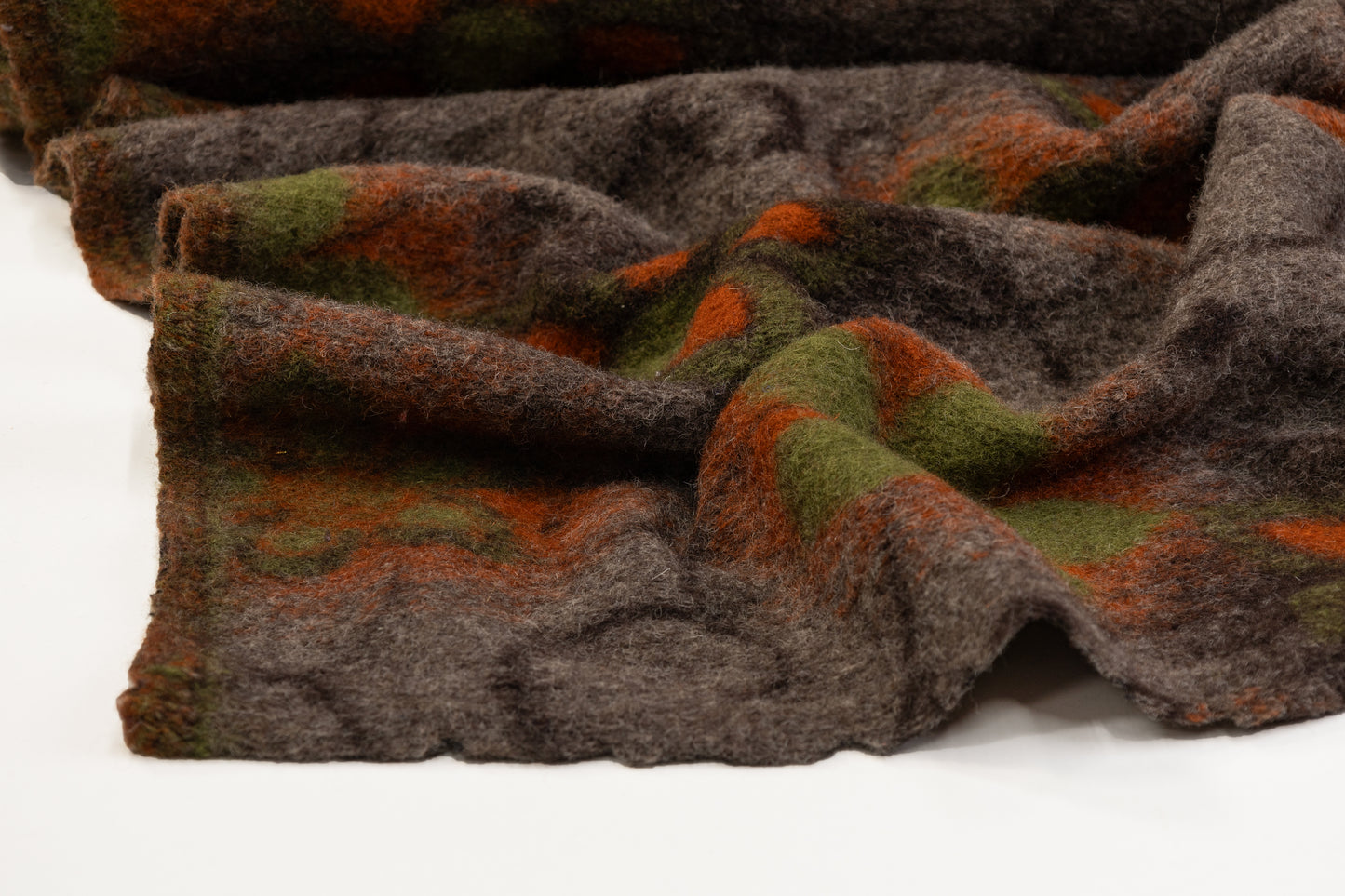 Floral Boiled Wool - Gray / Orange / Green