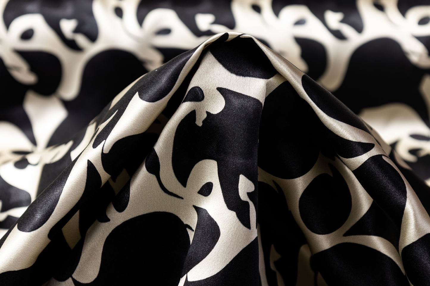 Abstract Silk Crepe Back Satin - Black / Ivory