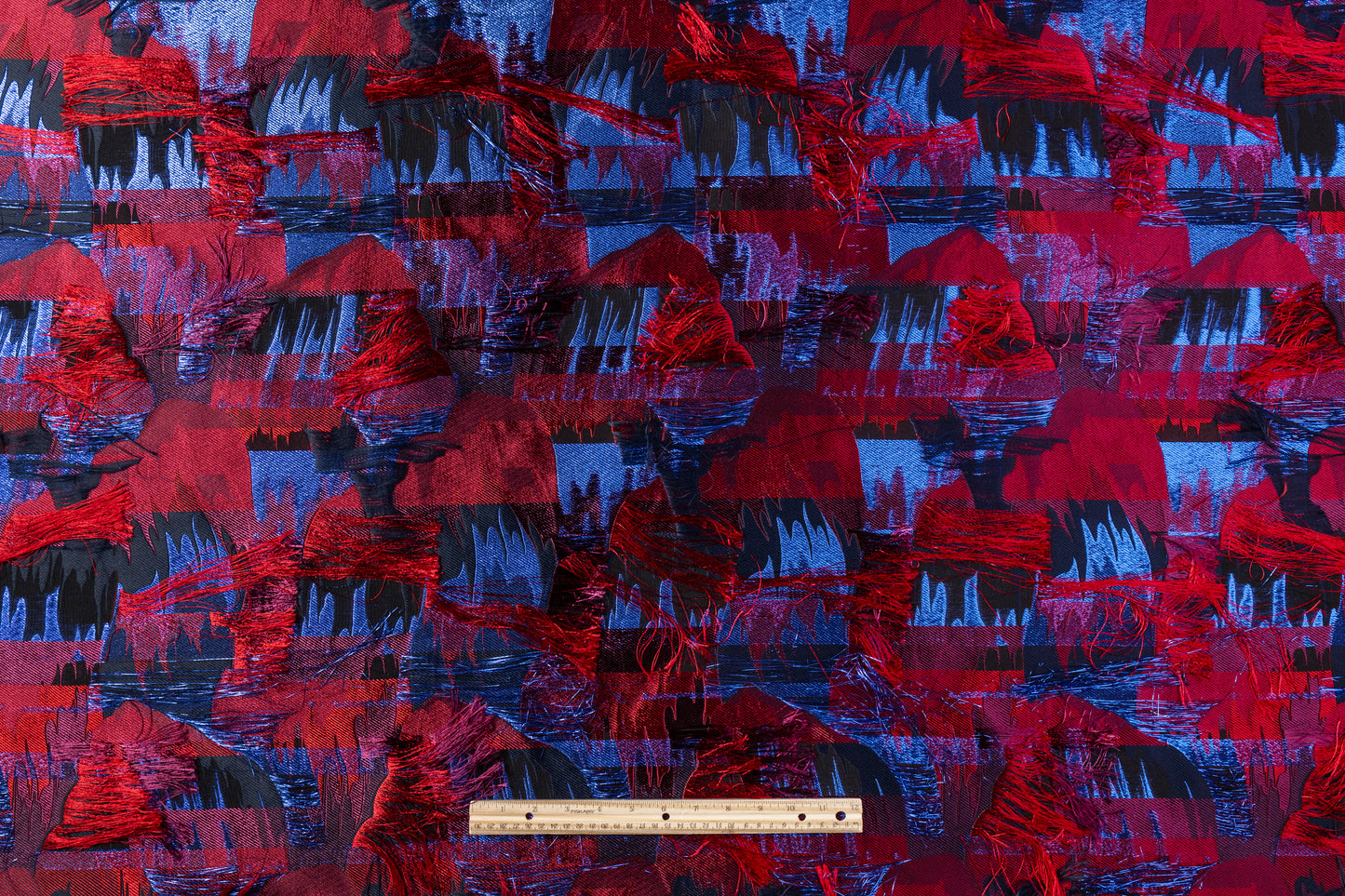 Silk Blend Italian Fringed Brocade - Red / Blue